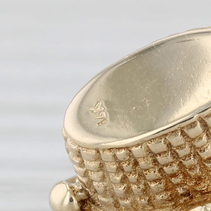 Gray Nantucket Picnic Basket Pendant 14k Yellow Gold Open Lucky Penny Inside 3D Charm