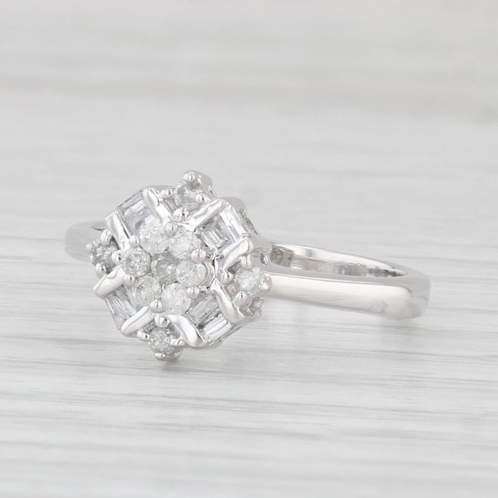 Light Gray 0.25ctw Round Diamond Cluster Engagement Ring 9k White Gold Size 6.25