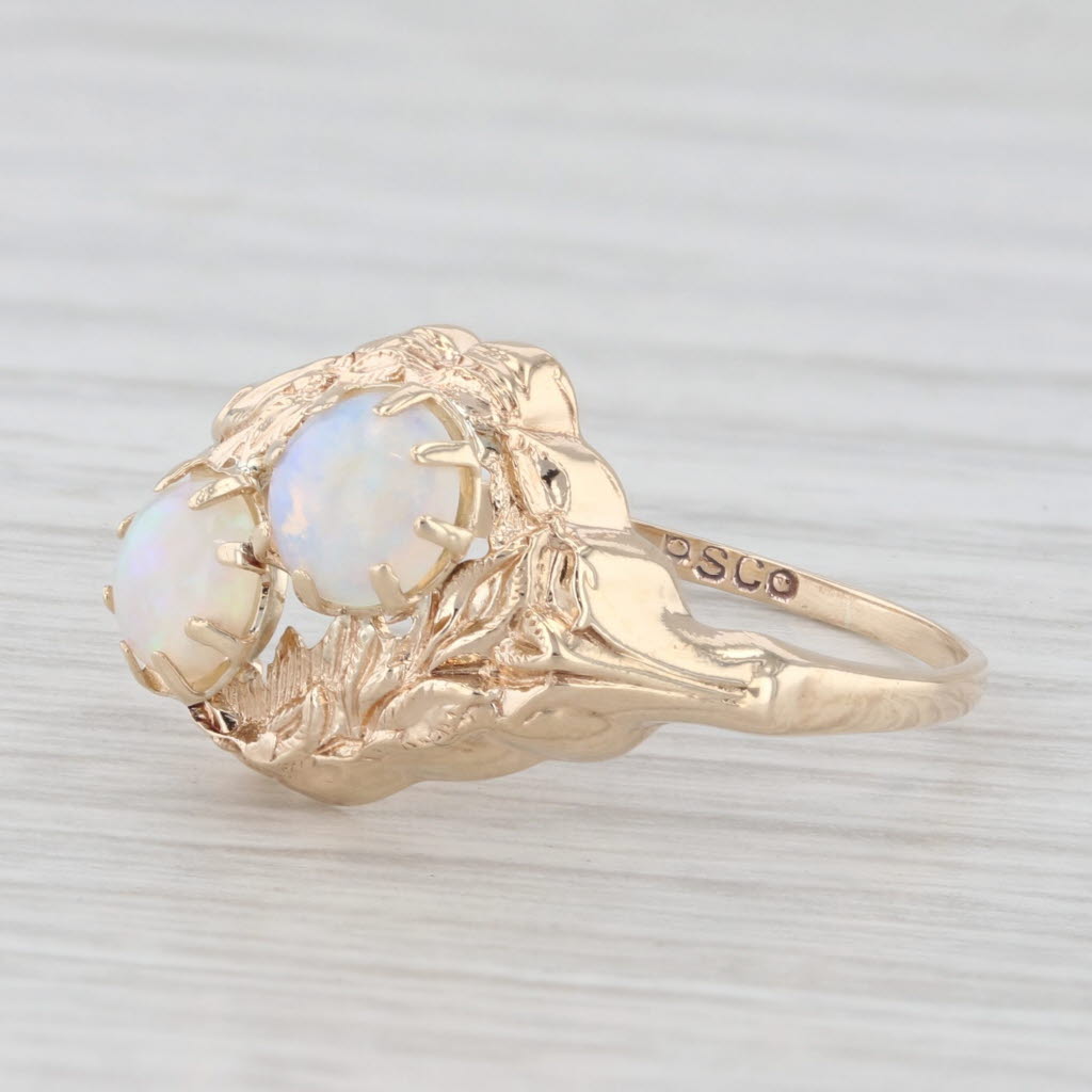 Light Gray Vintage Oval 2-Stone Bypass Floral Ring 10k Yellow Gold Size 6 PSCo