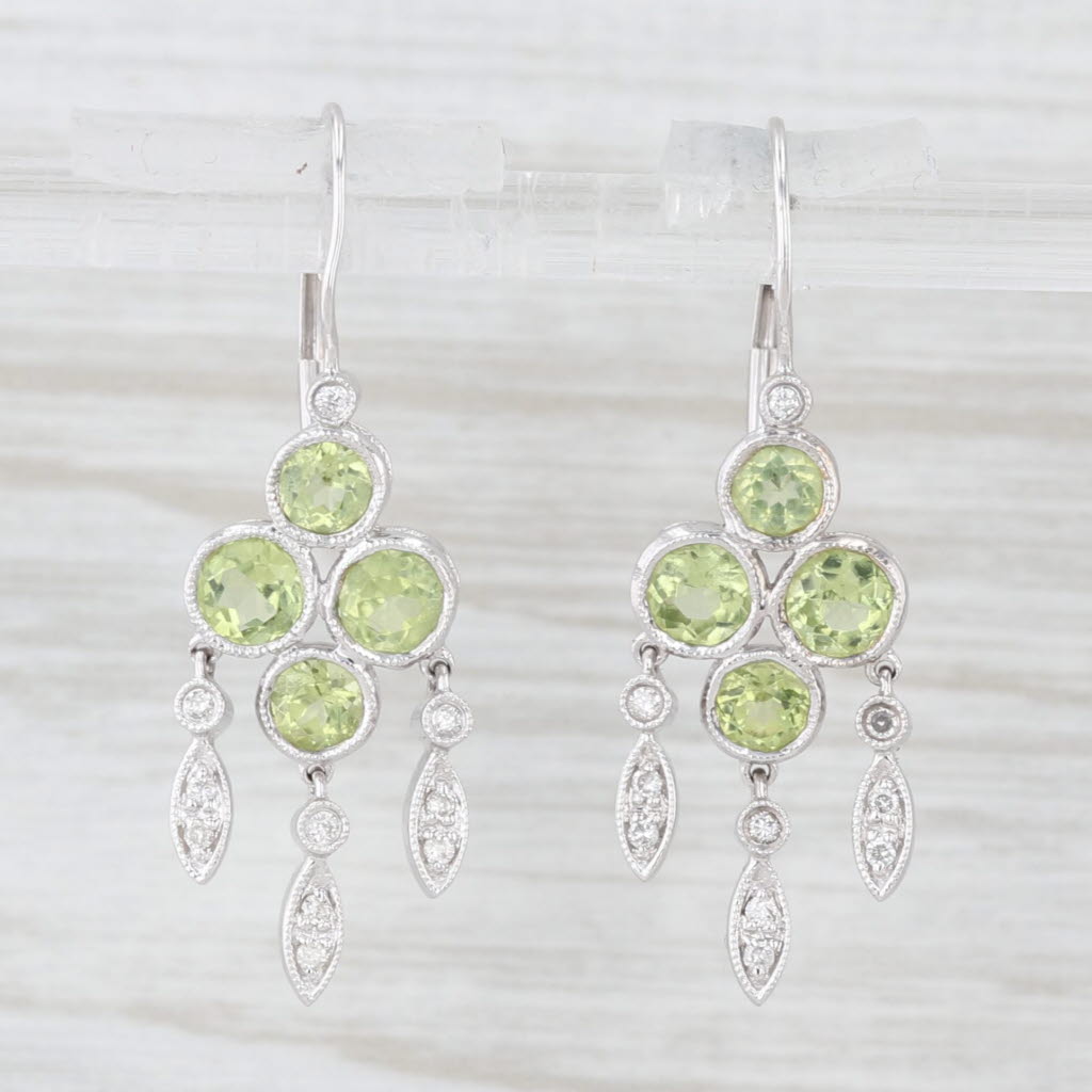 Light Gray 1.95ctw Green Peridot Diamond Dangle Earrings 14k White Gold Lever Backs