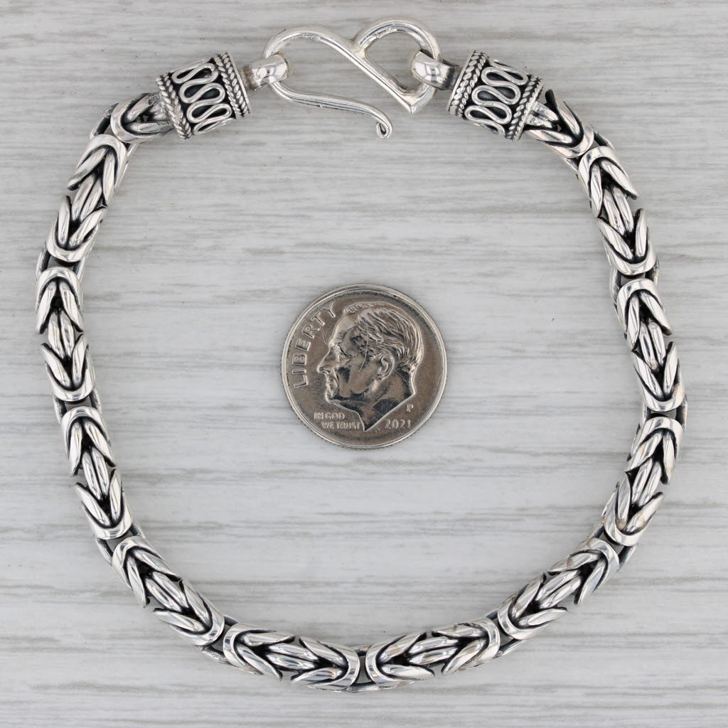 Gray Sterling Silver Byzantine Bracelet 7.5" 5.1mm Hook Clasp