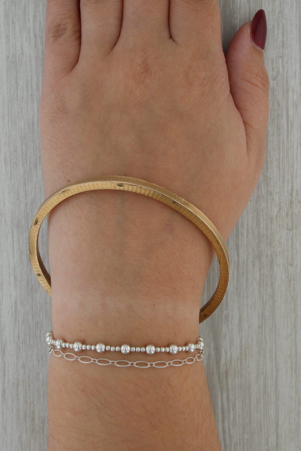 Vintage Textured Bangle Bracelet 9k Yellow Gold Birmingham England 8.5" 4mm