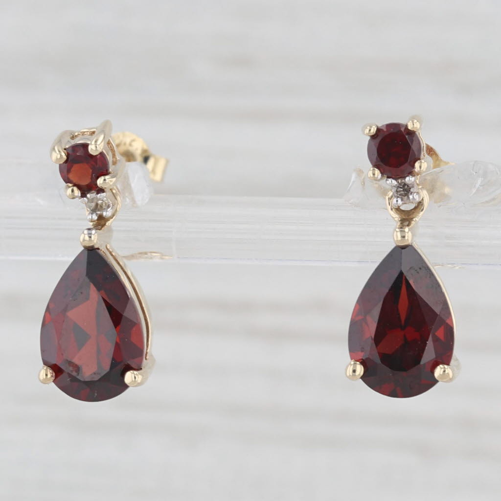 Light Gray 3.30ctw Garnet Diamond Teardrop Earrings 10k Yellow Gold Small Stud Drops