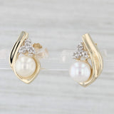 Cultured Pearl Diamond Stud Earrings 10k Yellow Gold