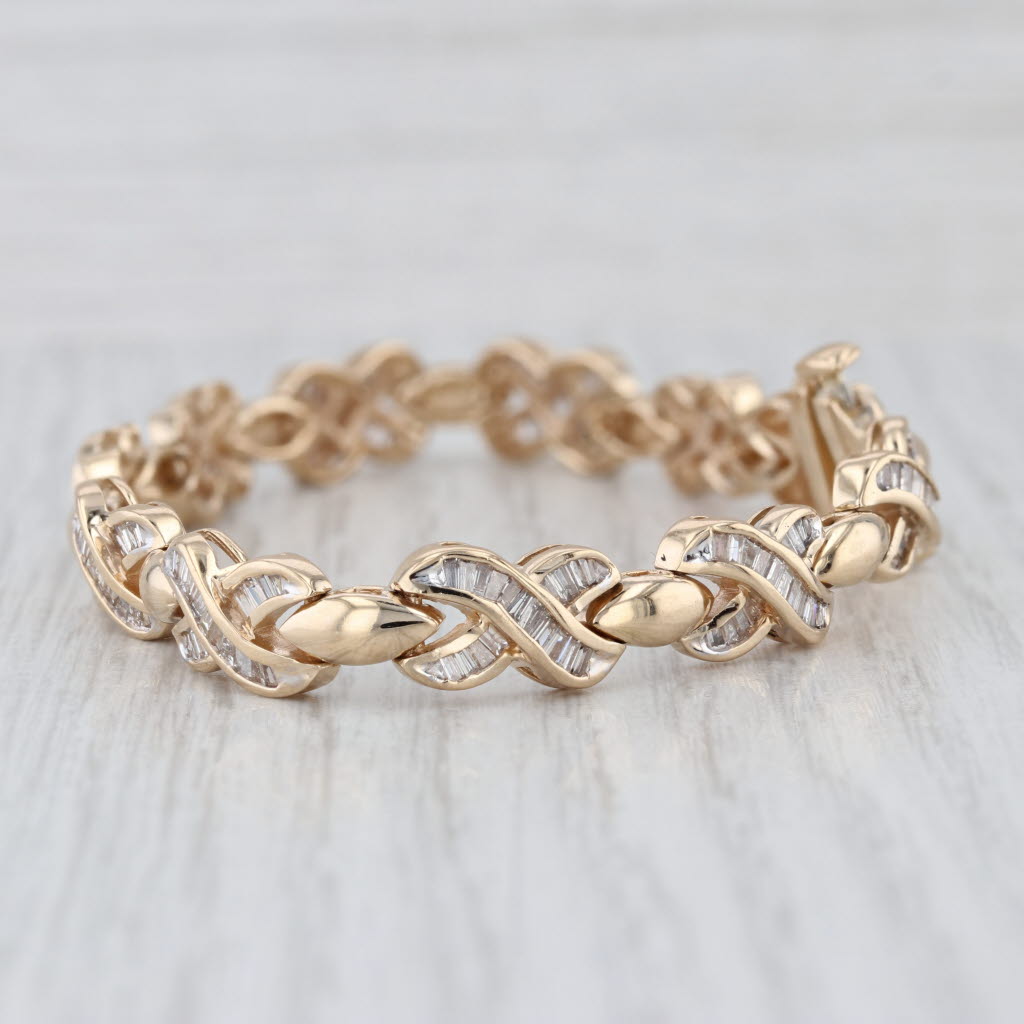 3ctw X Bar Link Diamond Tennis Bracelet 14k Yellow Gold 7" 7.8mm