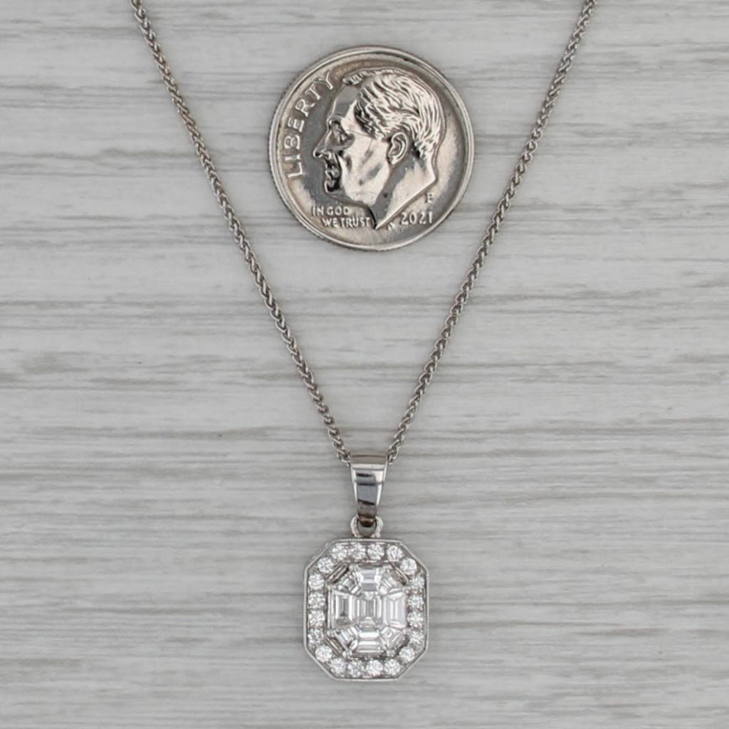 0.80ctw Diamond Halo Pendant Necklace 14k White Gold 18.25" Wheat Chain