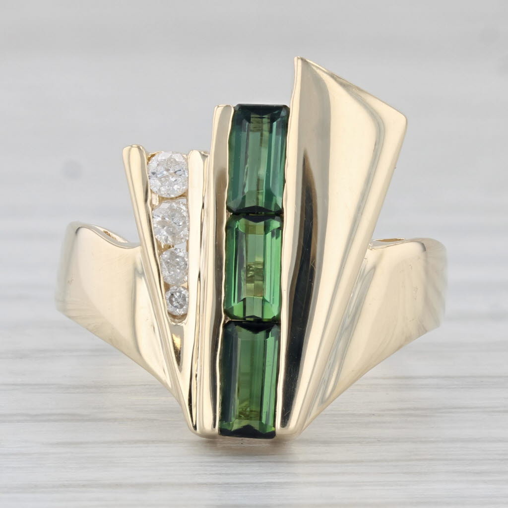 Light Gray 0.87ctw Green Tourmaline Diamond Ring 14k Yellow Gold Size 7.75