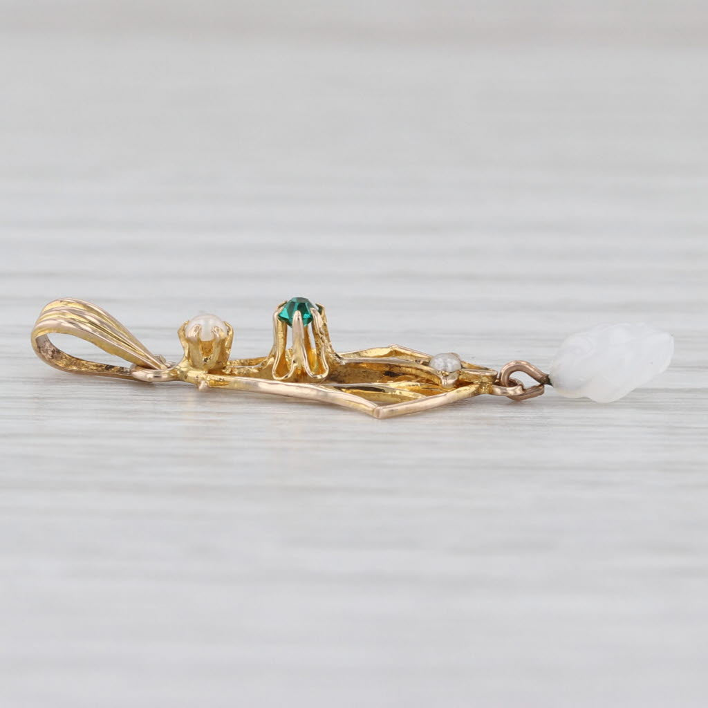 Vintage Lavalier Imitation Pearl Glass Pendant 10k Yellow Gold