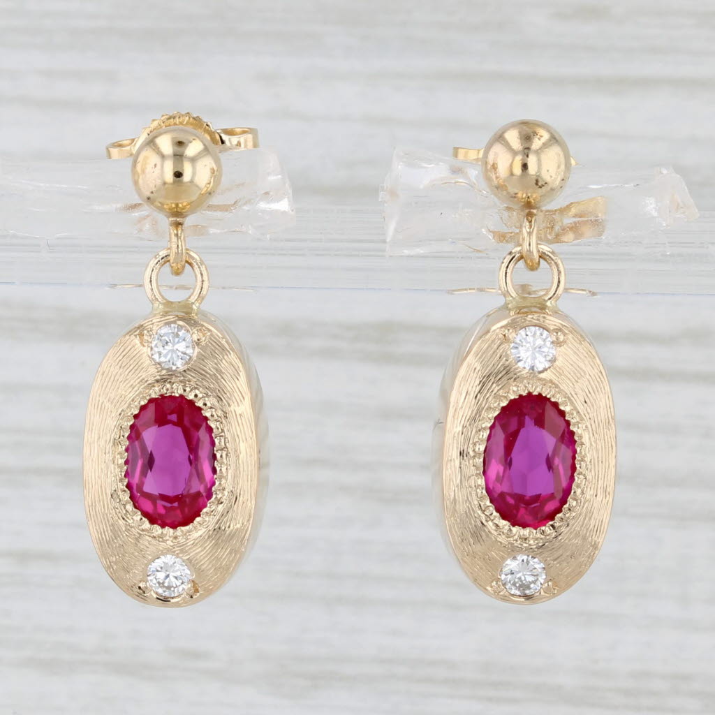 Light Gray 2.12ctw Lab Created Ruby Diamond Dangle Earrings 14k Yellow Gold Oval Drops