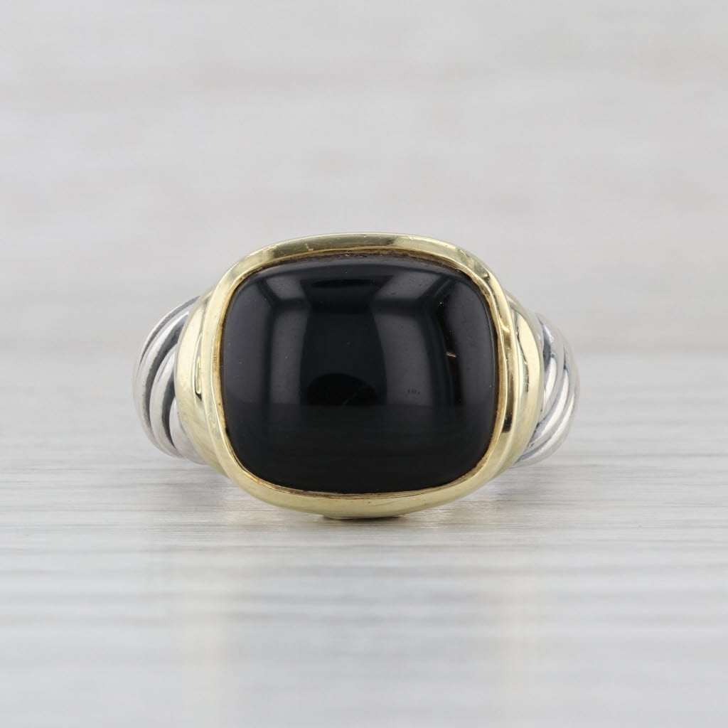 David Yurman Cable Noblesse Onyx Cabochon Ring Sterling Silver 14k Gold Size 7