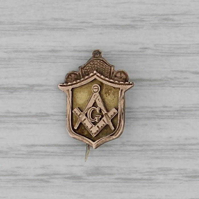 Antique Masonic Pin 6-7k Gold Square Compass Blue Lodge Emblem Badge