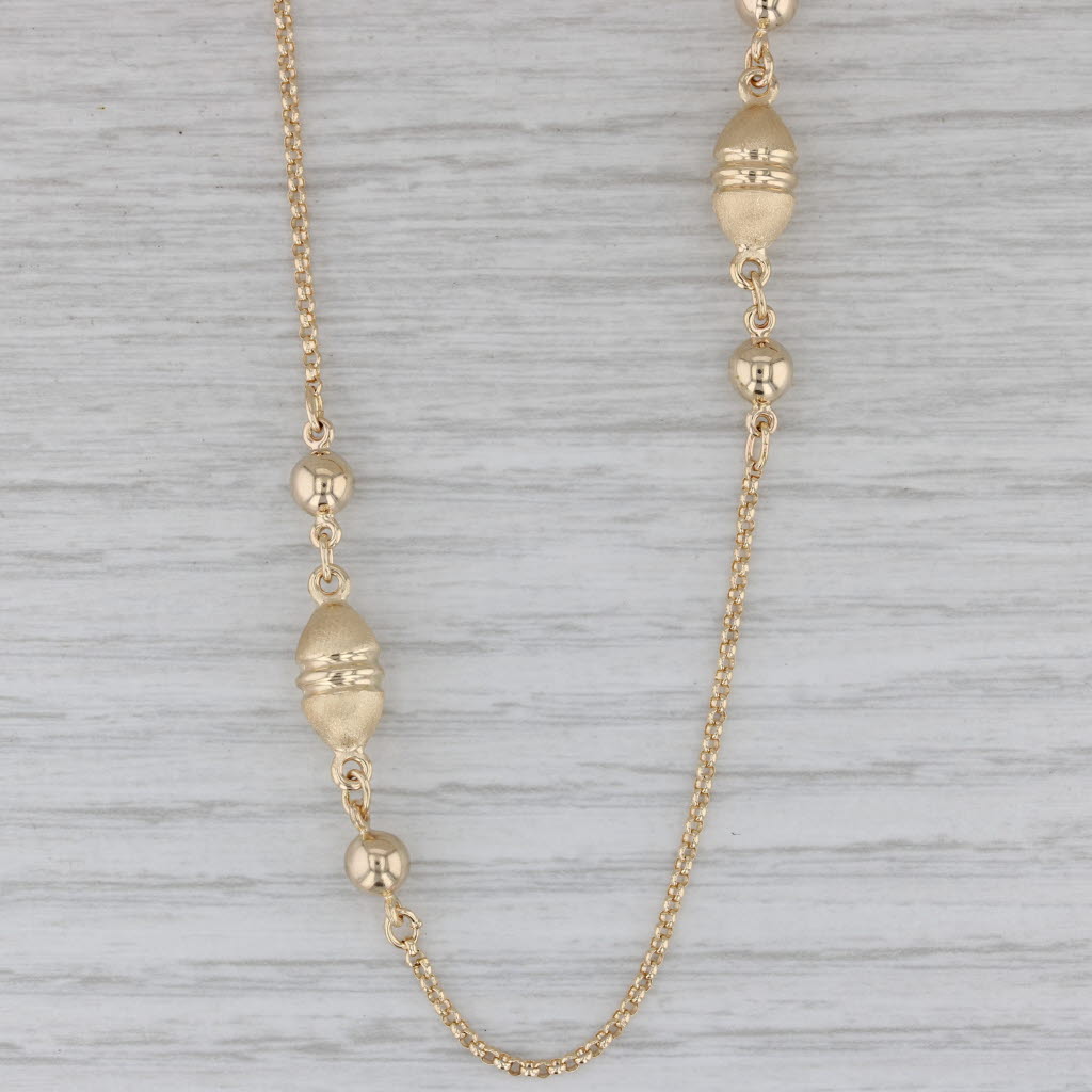 Gray Bead Station Rolo Chain Necklace 14k Yellow Gold 24"