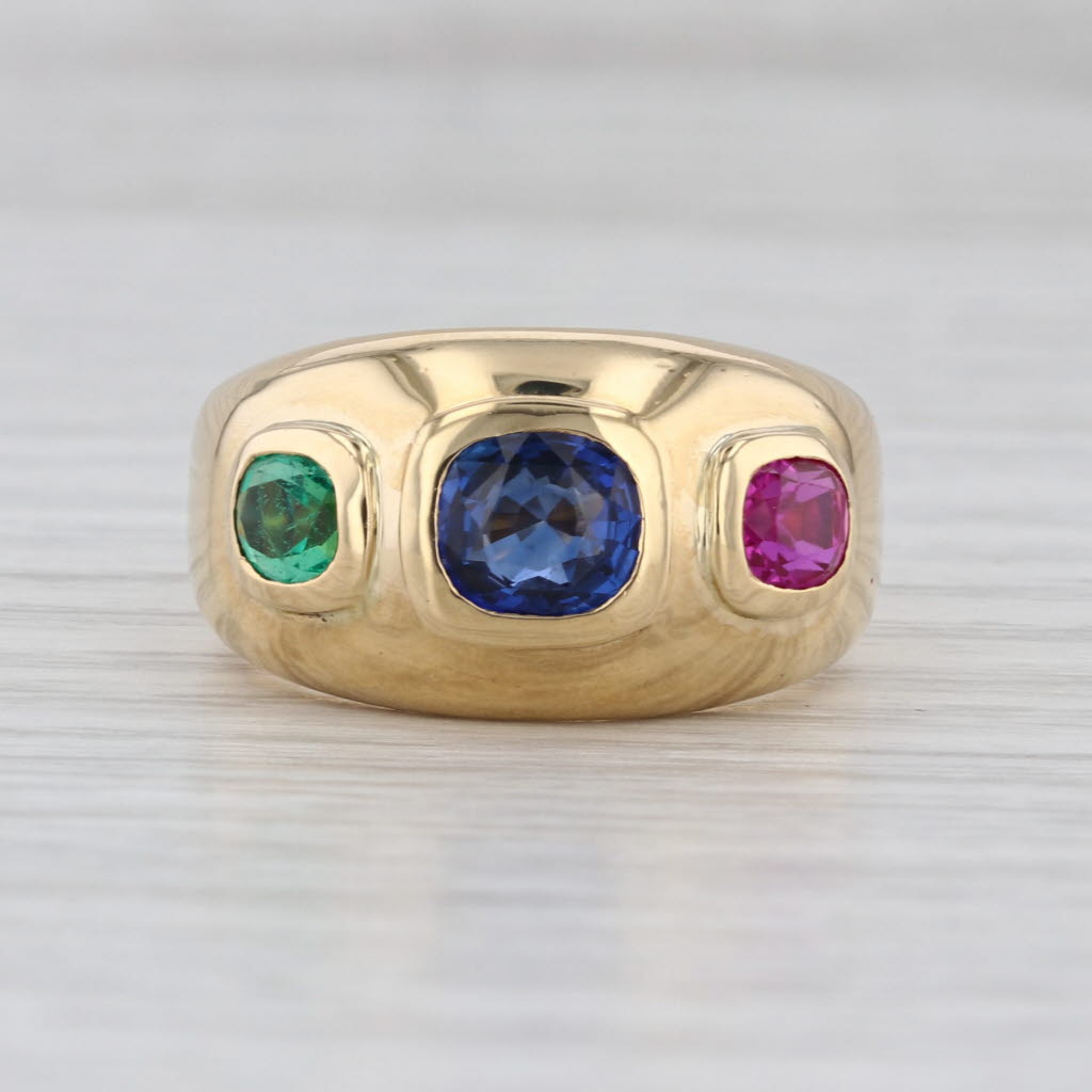 1.95ctw Sapphire Emerald Ruby Domed Ring 18k Yellow Gold Size 7.75