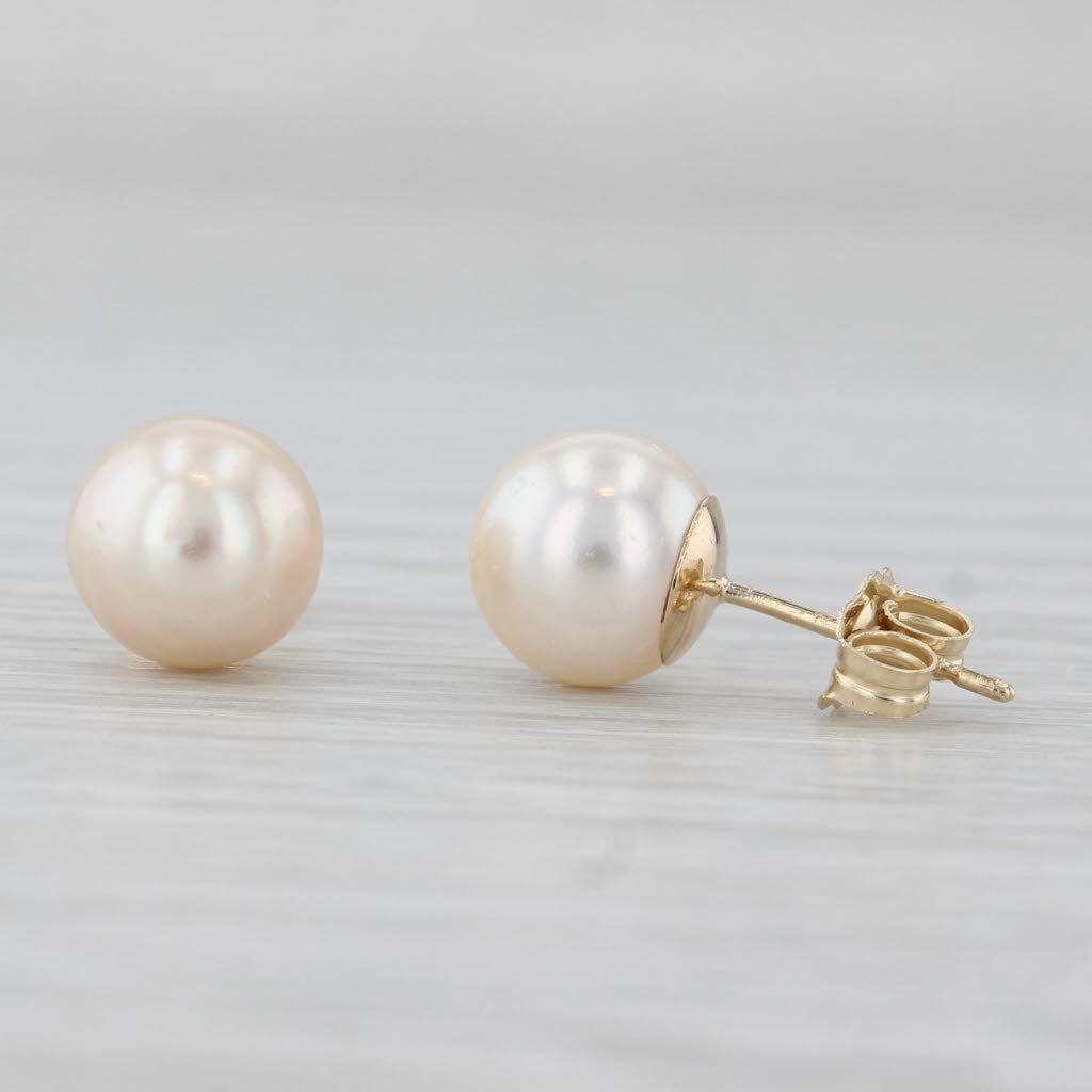 Light Gray Cultured Pearl Stud Earrings 14k Yellow Gold 7.4mm