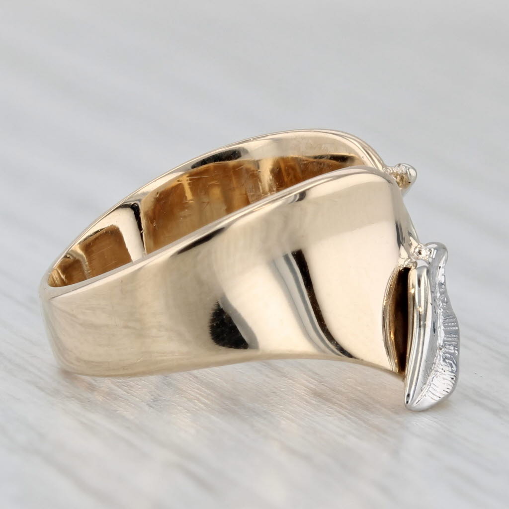 Gray White Yellow Gold Leaf Ring 14k Adjustsable Band Size 5 +