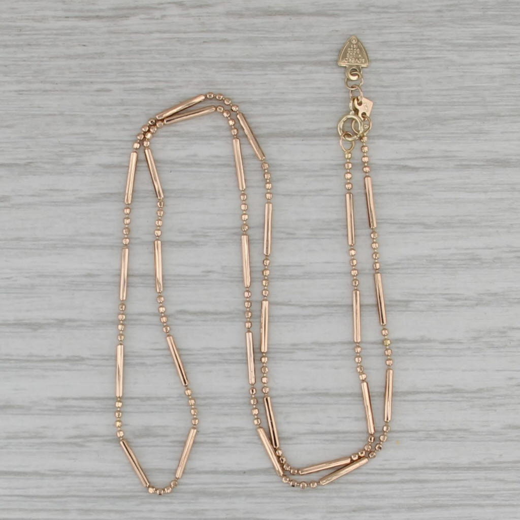 Bar Bead Chain Necklace 14k Rose Gold 16" 1.1mm Beverly Hills Gold