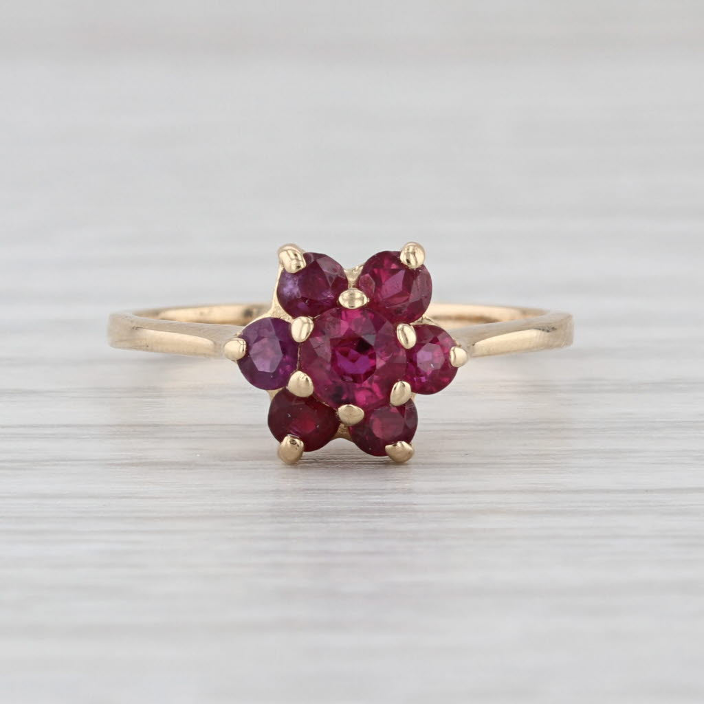 0.92ctw Ruby Flower Ring 14k Yellow Gold Size 6.75