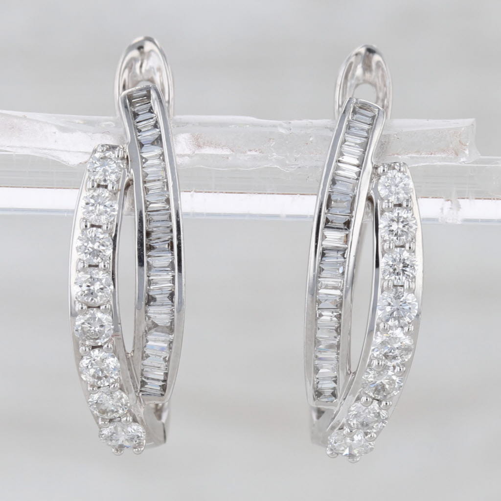 1.08ctw Diamond Hoop Earrings 10k White Gold Oval Hoops