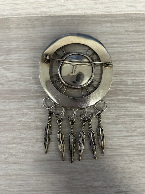 Dark Gray Dream Catcher Brooch Sterling Silver Vintage Mexico Statement