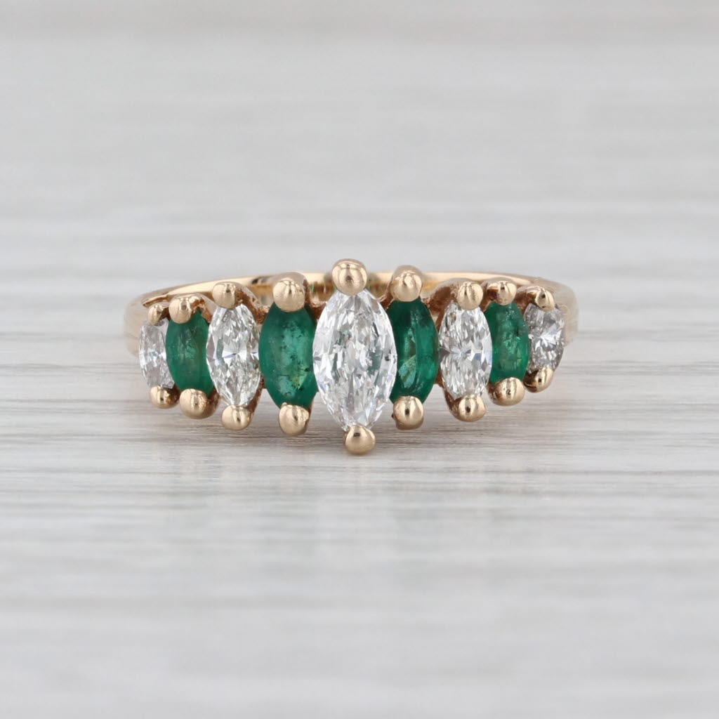 0.91ctw Emerald Diamond Ring 14k Yellow Gold Size 6 Stackable Tiered Rooftop