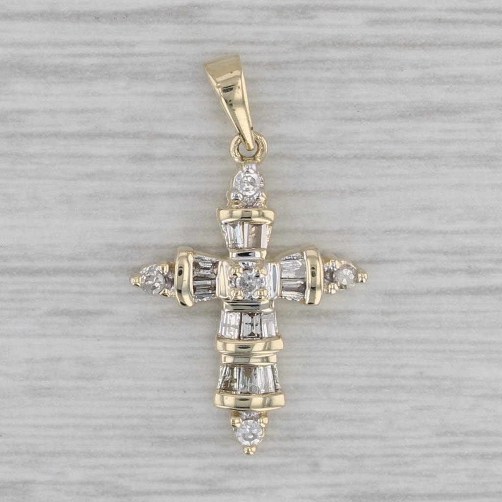 Gray 0.20ctw Diamond Cross Pendant 10k Yellow Gold Small Drop