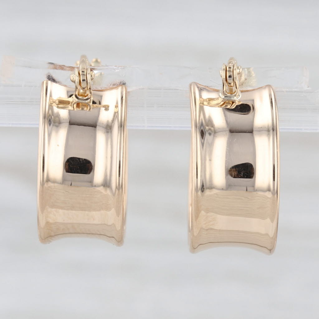 Concave Hoop Earrings 14k Yellow Gold Snap Top Round Hoops