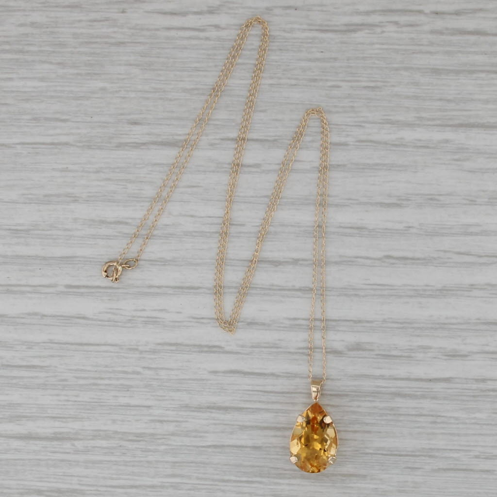 4.50ct Pear Citrine Solitaire Pendant Necklace 14k Gold 18.25" Curb Chain