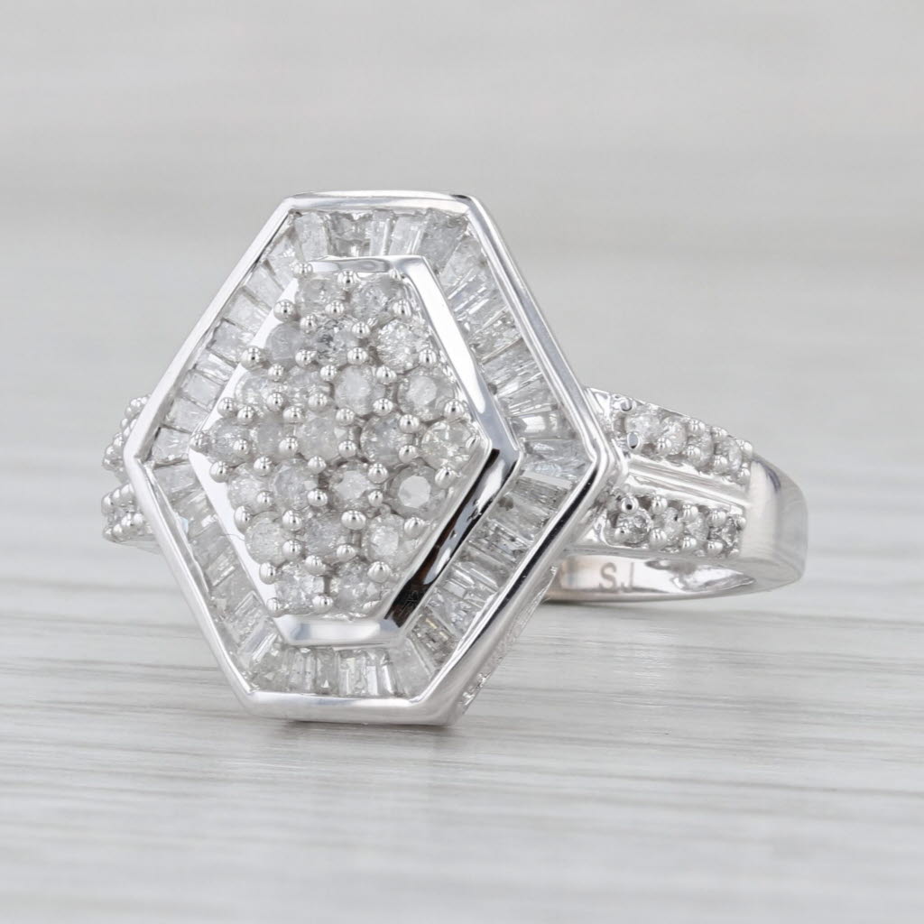 0.80ctw Diamond Cluster Halo Ring 10k White Gold Size 7