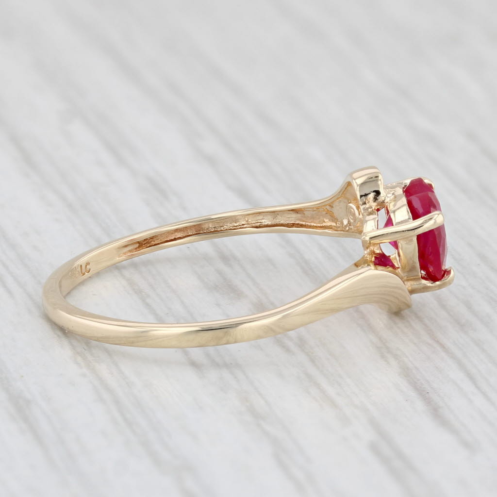 Light Gray 0.70ct Lab Created Ruby Heart Ring 10k Yellow Gold Bypass Size 8