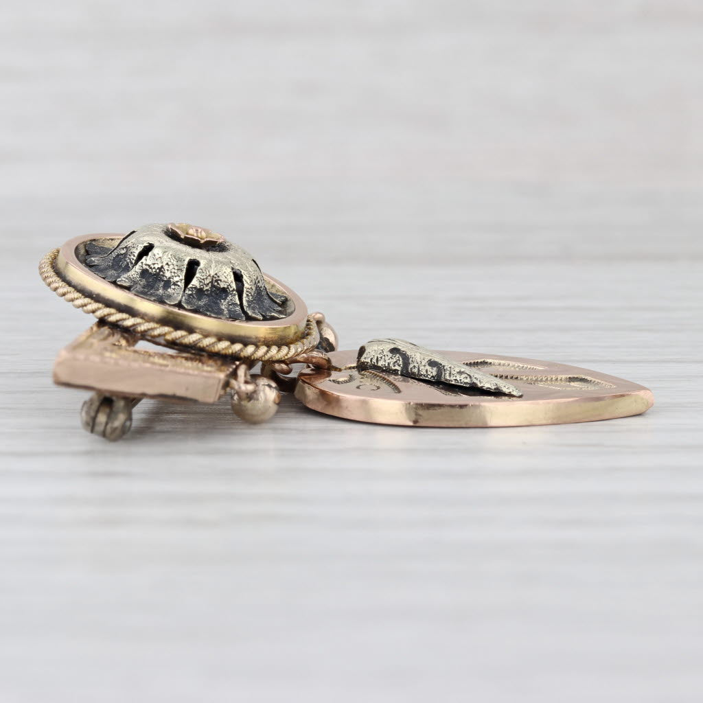 Antique Floral Brooch 14k Yellow Green Gold C.1900 Pin