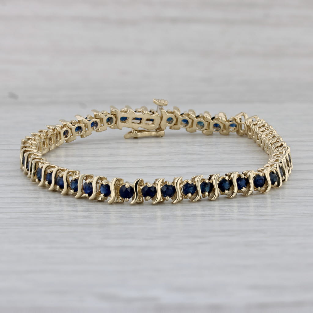 Gray 4ctw Blue Sapphire Tennis Bracelet 14k Yellow Gold 7" 5mm