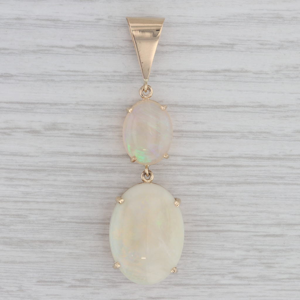 Gray Large Oval Opal Drop Pendant 14k Yellow Gold