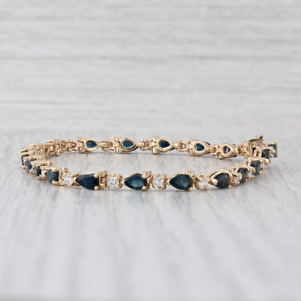 6.64ctw Blue Sapphire Diamond Tennis Bracelet 14k Yellow Gold 6.75"
