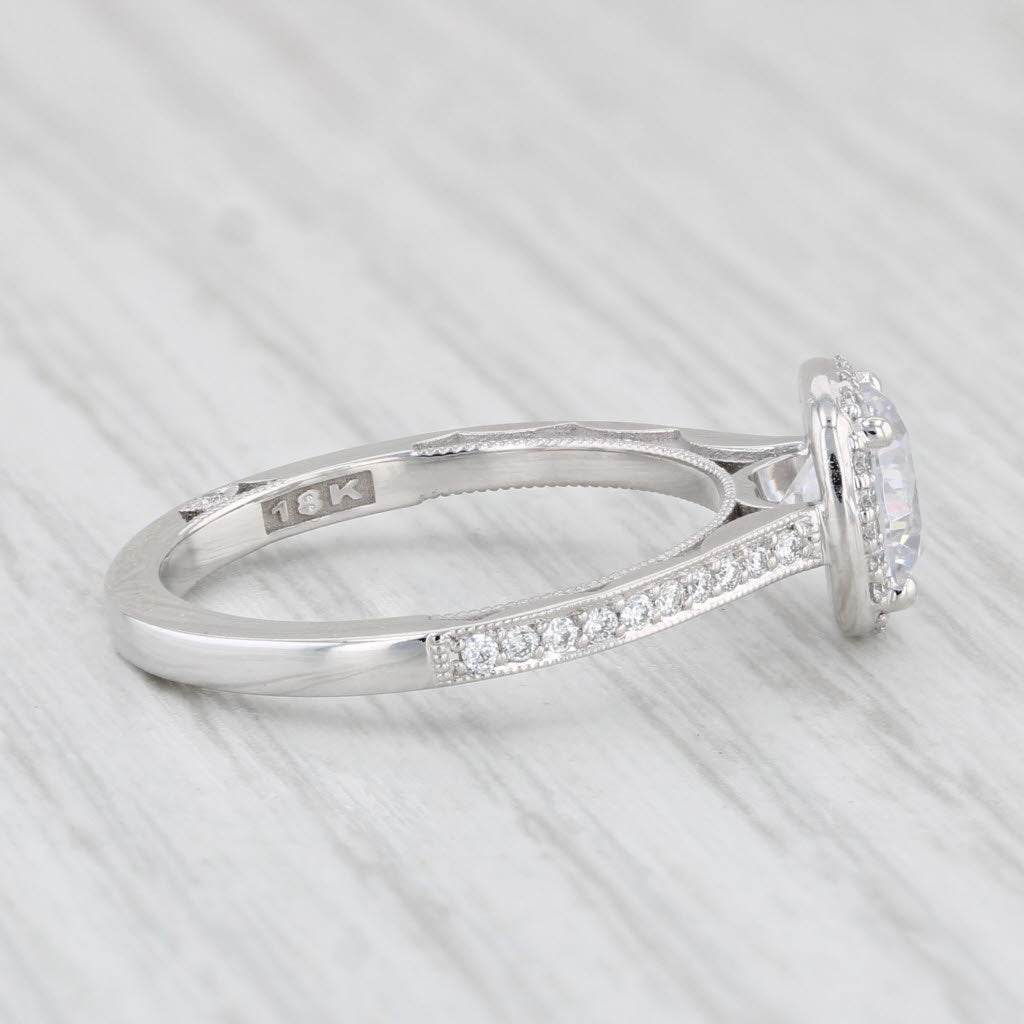 Light Gray New Tacori Semi Mount Diamond Halo Engagement Ring 18k Gold Sz 6.5 Certificate