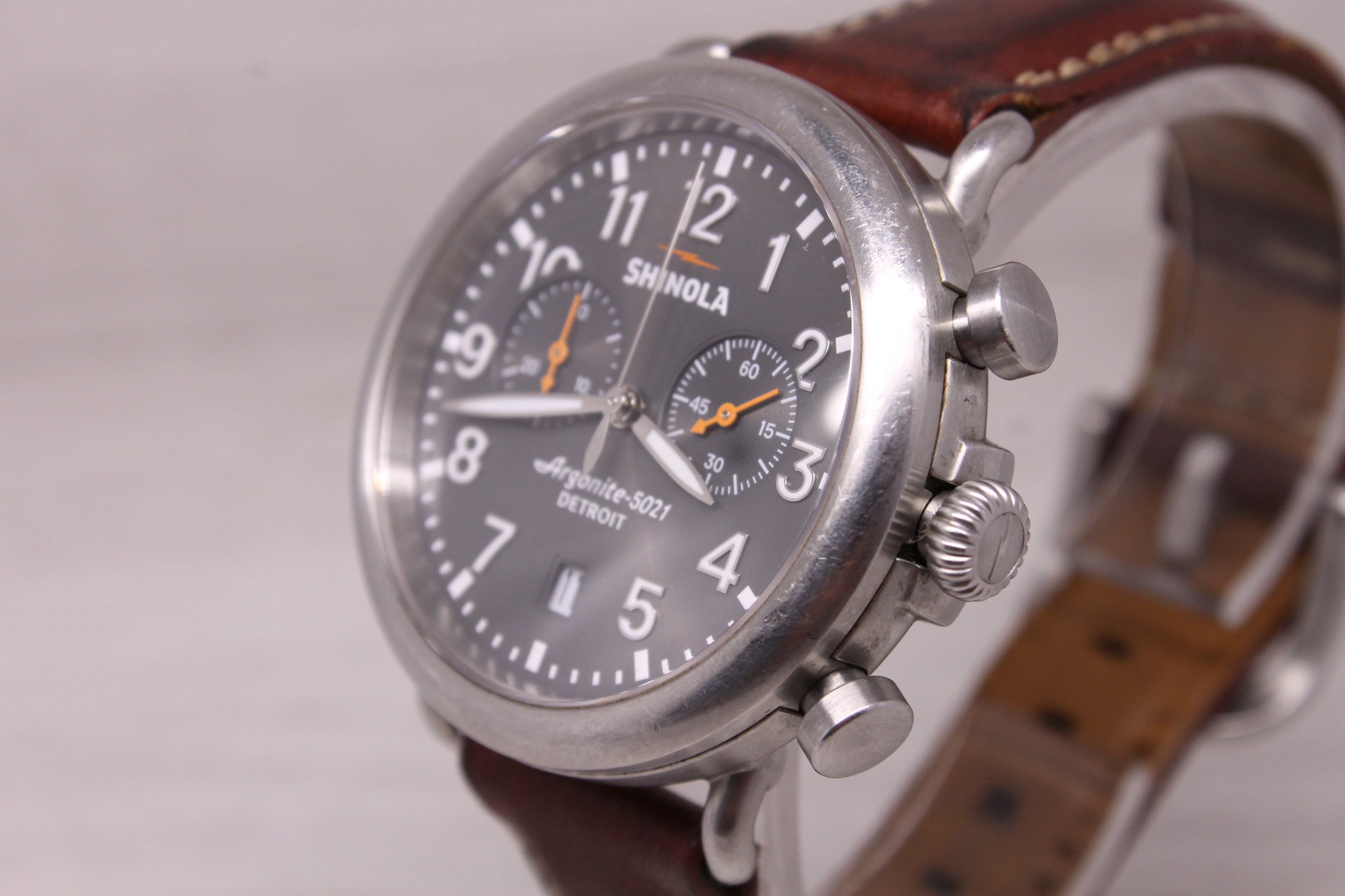 Shinola Argonite 5021 Mens 41mm Chronograph Watch Stainless Steel Quartz Date
