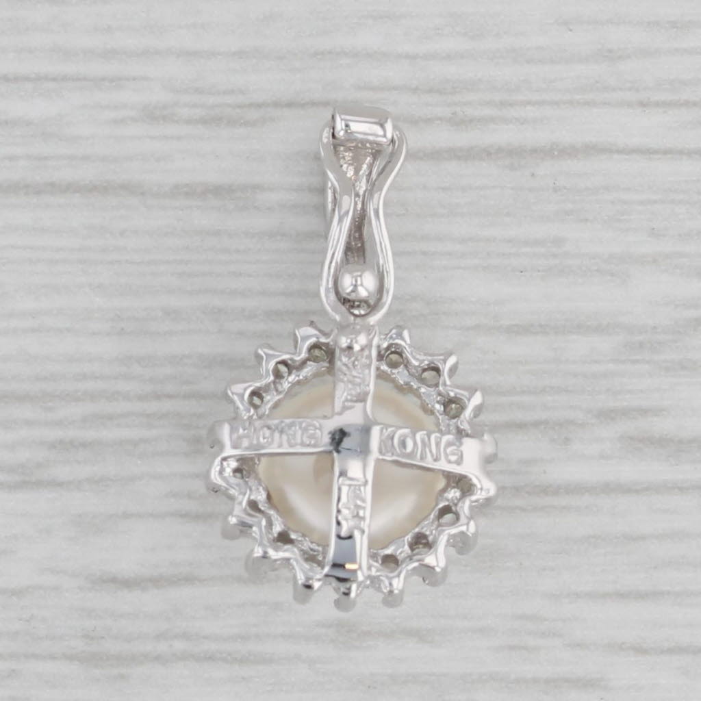 Gray Cultured Pearl Diamond Halo Enhancer Pendant 14k White Gold Clip Bail