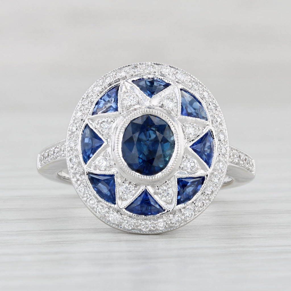 Light Gray New Beverley K 2.03ctw Blue Sapphire Diamond Flower Ring 18k White Gold Size 6.5