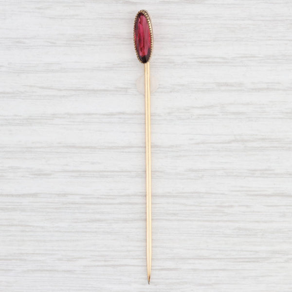 Lavender Antique Oval Red Glass Stickpin Gold Filled Pin