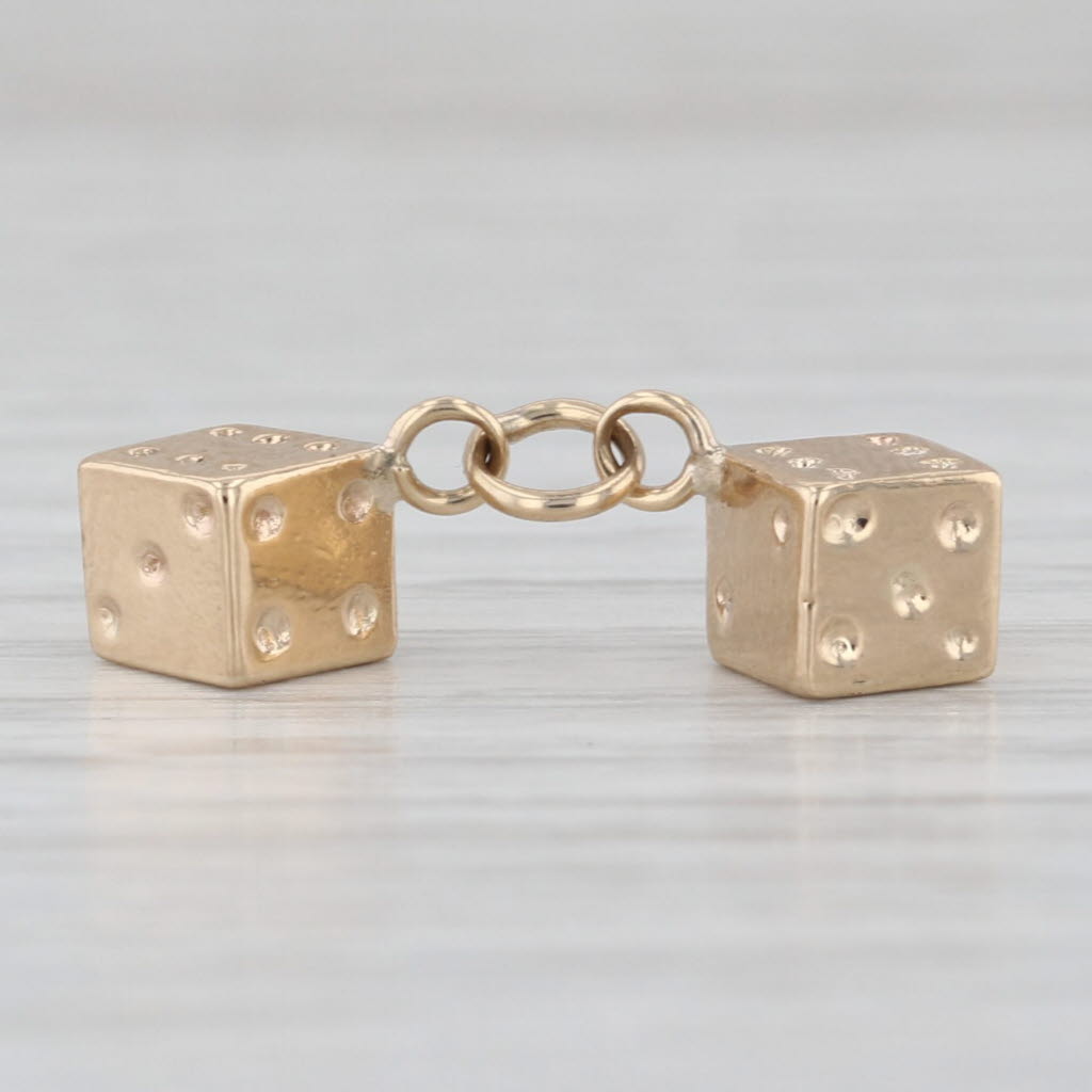 Pair of Die Charm 14k Yellow Gold Small 3D Pendant