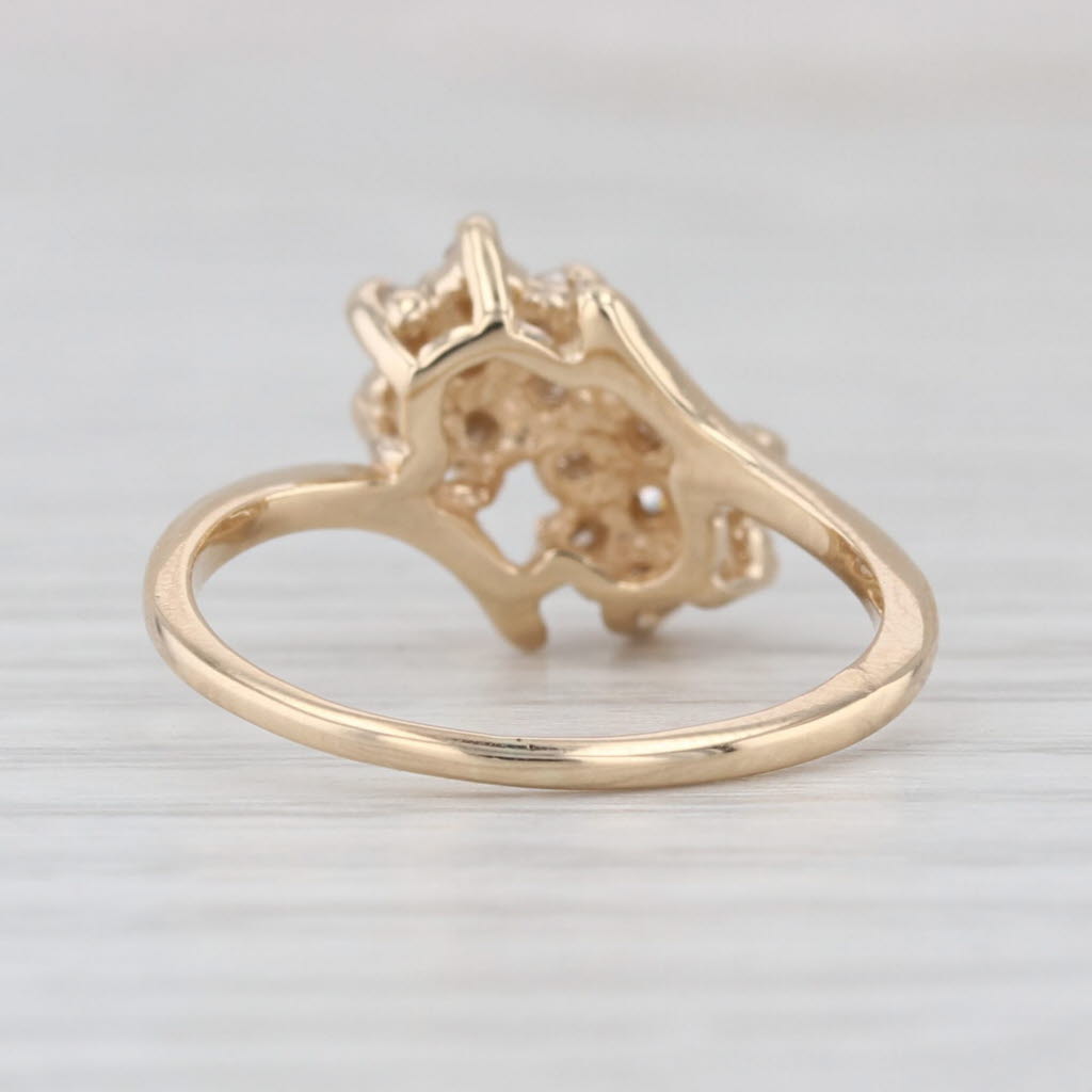 0.18ctw Diamond Flower Cluster Bypass Ring 14k Yellow Gold Size 4.75