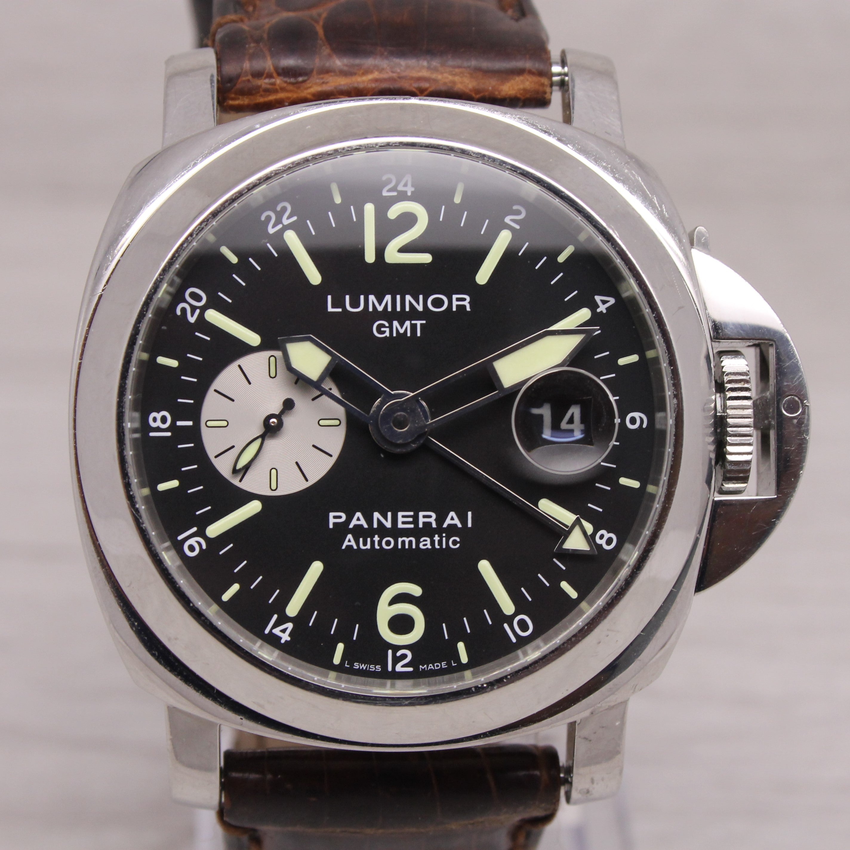 Dark Gray Panerai Luminor GMT PAM88 PAM 00088 Mens 44mm Steel Automatic Watch Box Papers