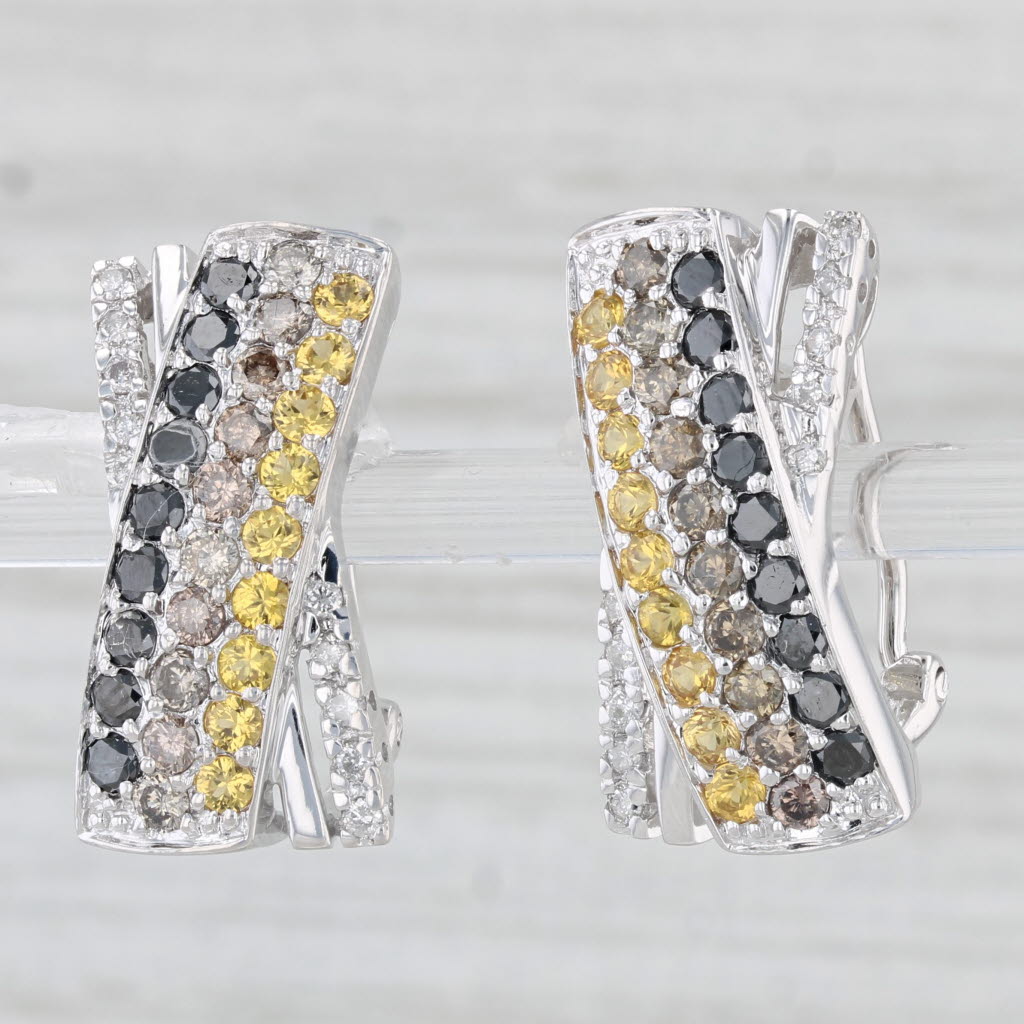 Light Gray 2.62ctw Multicolor Diamond X Earrings 14k White Gold Omega Backs