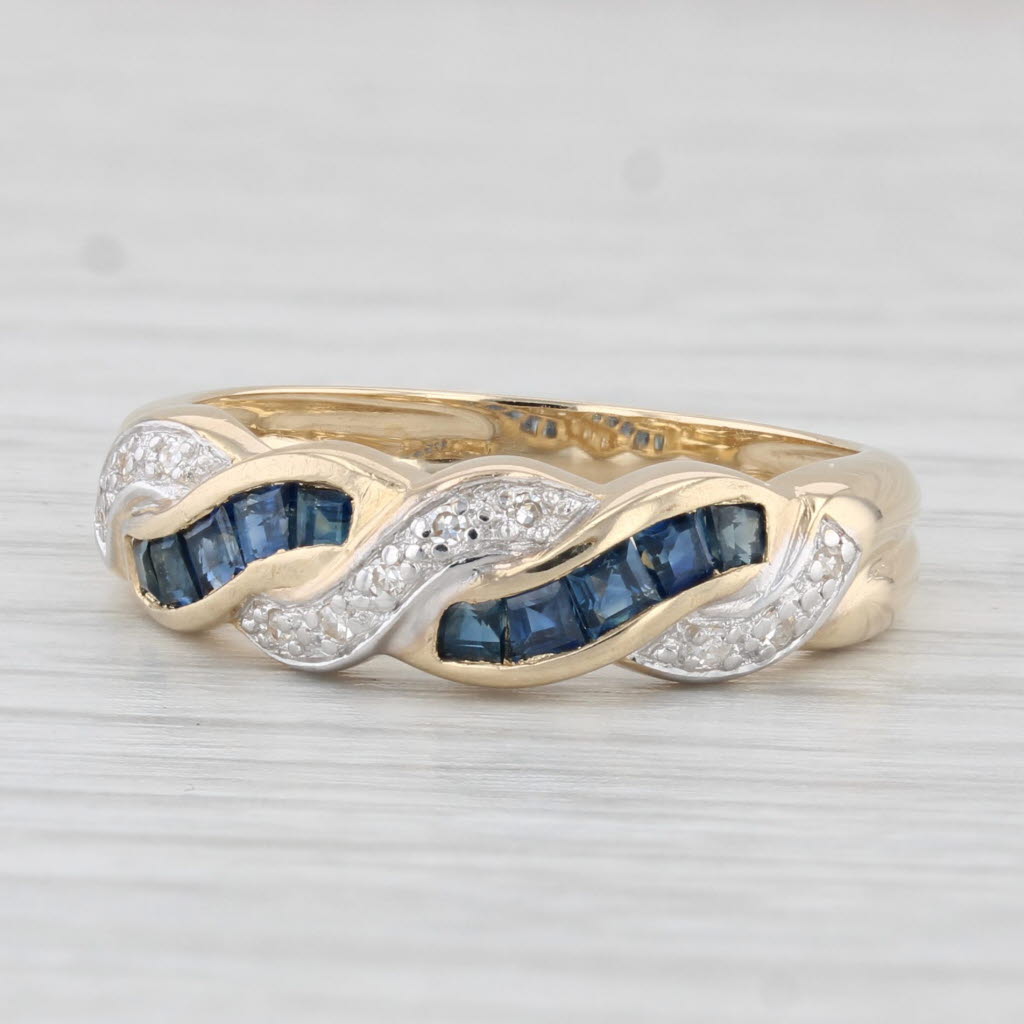 Light Gray 0.52ctw Blue Sapphire Diamond Woven Ring 14k Yellow Gold Size 7.5 Stackable