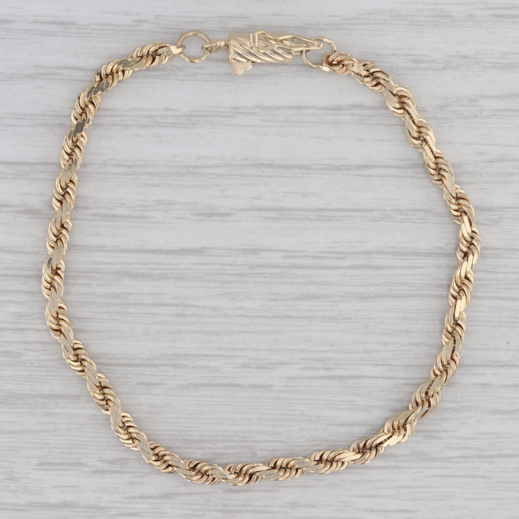 Gray Rope Chain Bracelet 14k Yellow Gold 6.75" 2.9mm