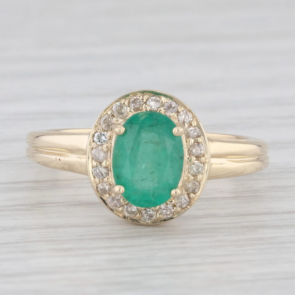 Light Gray 1.4ctw Emerald Oval Diamond Halo 14k Yellow Gold Ring Size 7.25