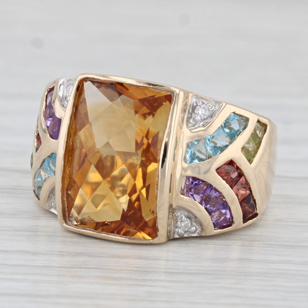 Light Gray Citrine Cocktail Ring 14k Gold Diamond Topaz Amethyst Garnet Peridot Size 6.25