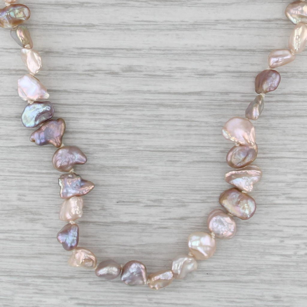 Baroque Pink Freshwater Pearl Bead Single Strand Necklace 14k Gold 28"