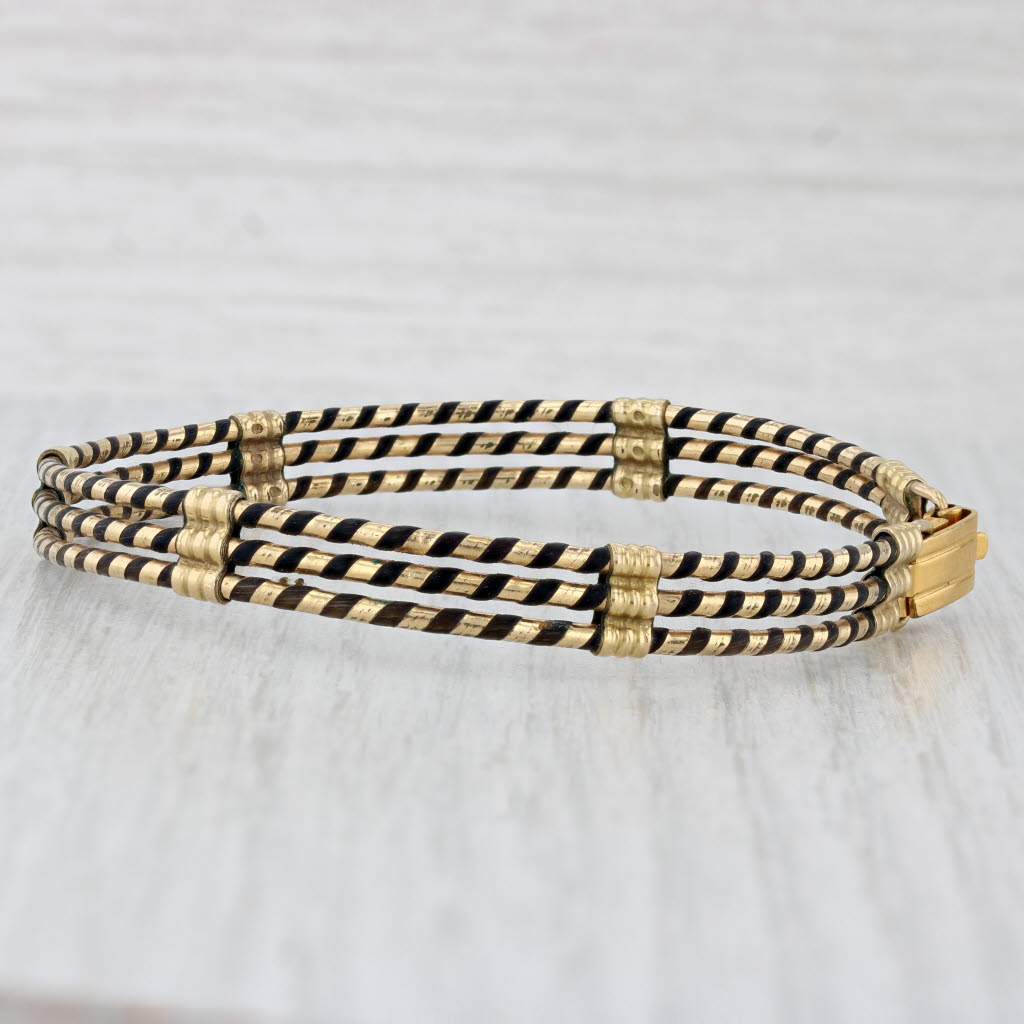 Light Gray Antique Elephant Hair Bracelet Gold Filled Layered 3-Strand Bracelet 7.25"