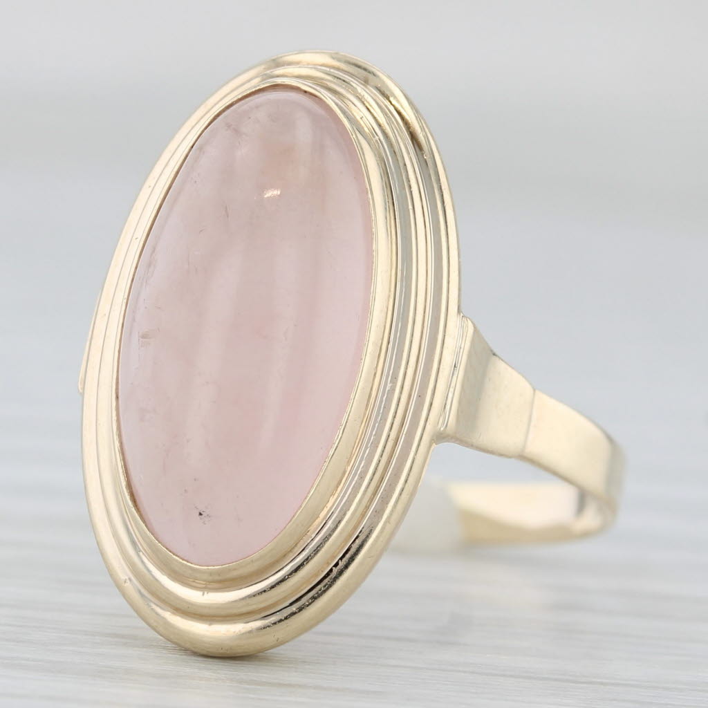 Light Gray Vintage Pink Rose Quartz Ring Oval Cabochon Solitaire 8k Yellow Gold Size 8.5