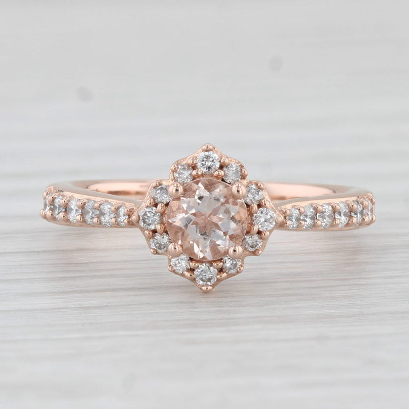 0.71ctw Morganite Diamond Halo Engagement Ring 14k Rose Gold Size 7